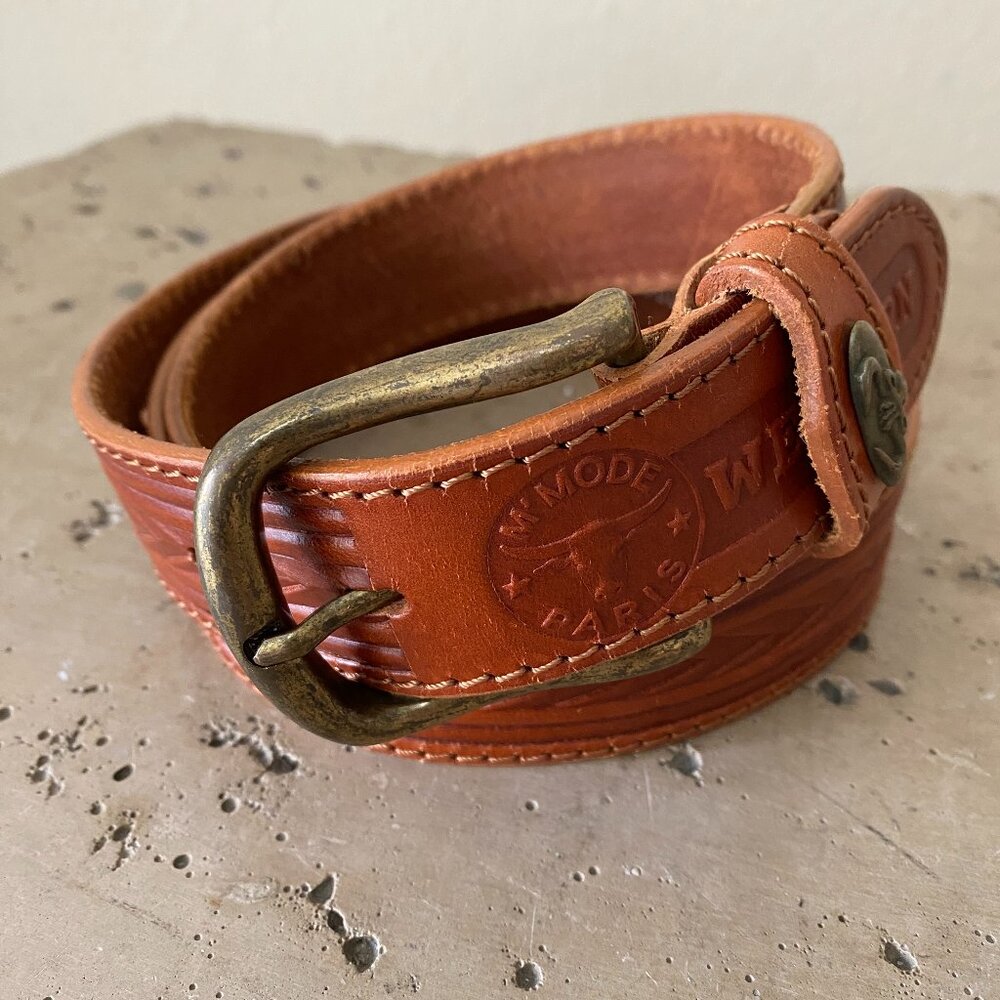 Vintage Western M'Mode Paris Brown leather belt with brass hardware